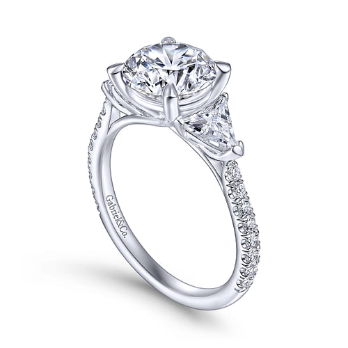 Elina - 14K White Gold Round 3 Stone Diamond Engagement Ring - 0.64 ct - Shot 3
