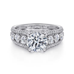 Elisse - 14K White Gold Wide Band Round Diamond Engagement Ring