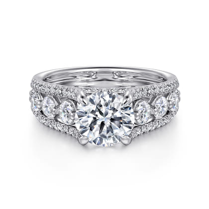 Elisse - 14K White Gold Wide Band Round Diamond Engagement Ring
