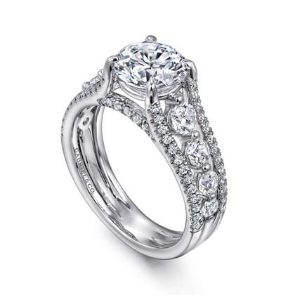 Elisse - 14K White Gold Wide Band Round Diamond Engagement Ring