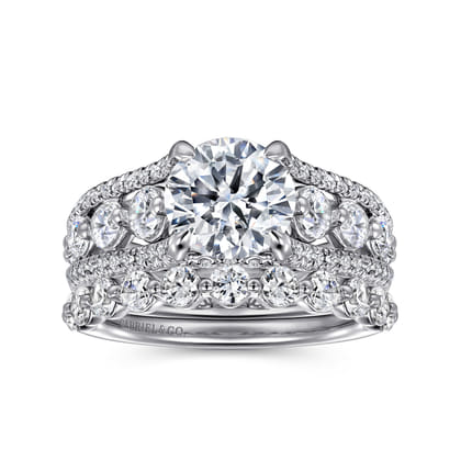 Elisse - 14K White Gold Wide Band Round Diamond Engagement Ring