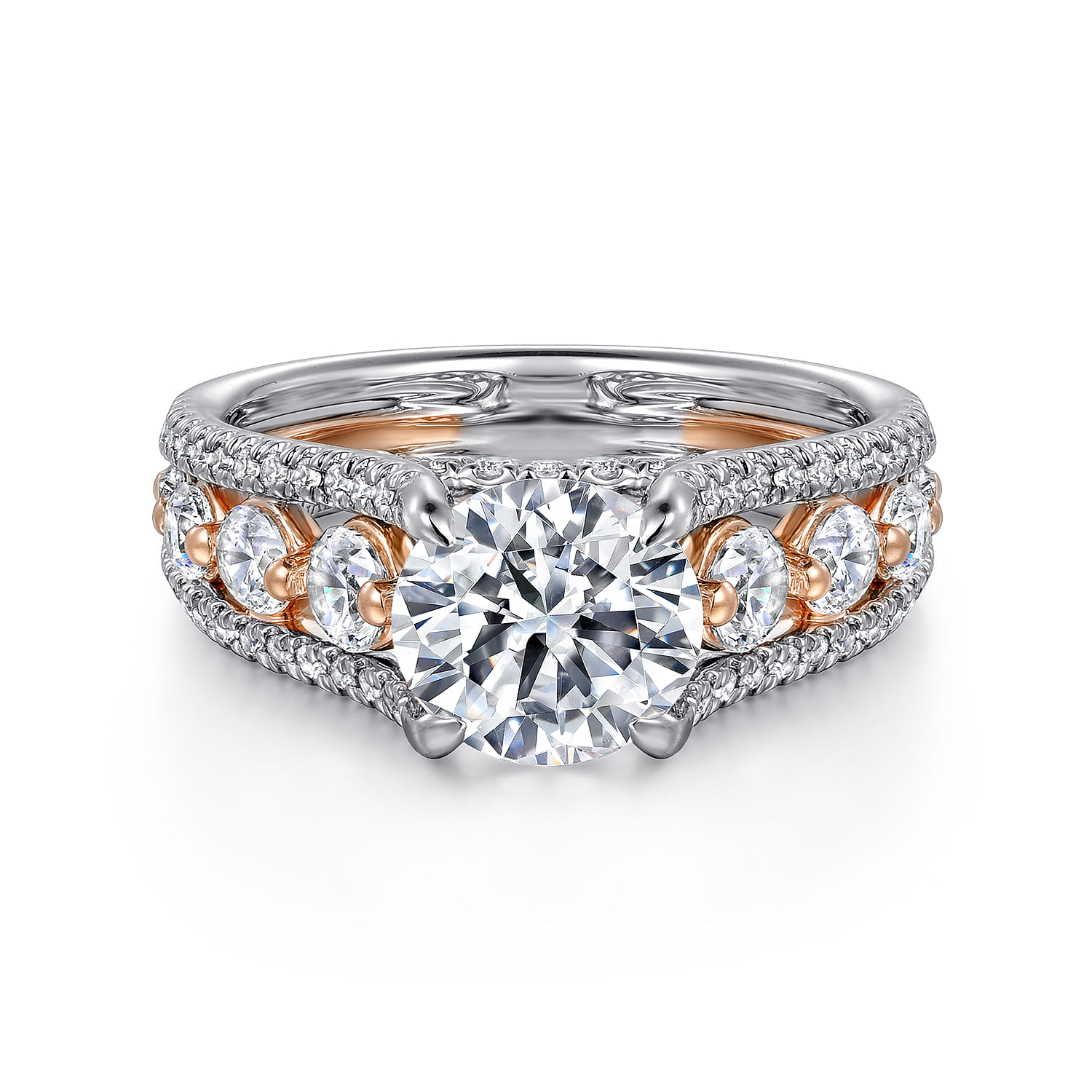 Elisse - 14K White-Rose Gold Wide Band Round Diamond Engagement Ring
