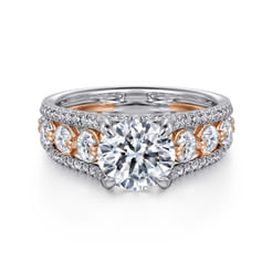 Elisse - 14K White-Rose Gold Wide Band Round Diamond Engagement Ring