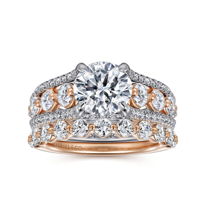 Elisse - 14K White-Rose Gold Wide Band Round Diamond Engagement Ring