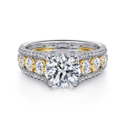 Elisse - 14K Yellow-White Gold Wide Band Round Diamond Engagement Ring