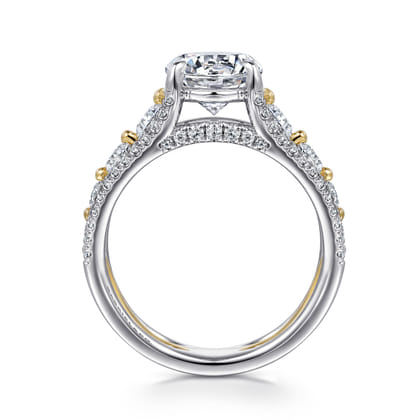 Elisse - 14K Yellow-White Gold Wide Band Round Diamond Engagement Ring