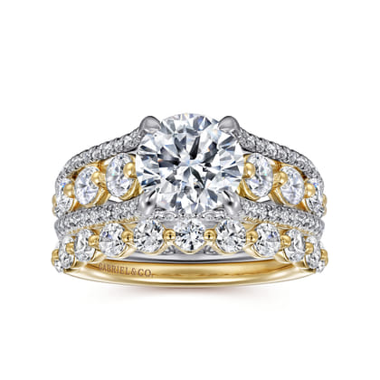 Elisse - 14K Yellow-White Gold Wide Band Round Diamond Engagement Ring