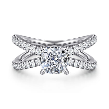 Elite - 14K White Gold Split Shank Cushion Cut Diamond Engagement Ring