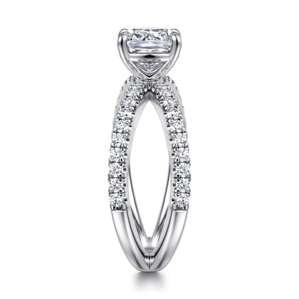 Elite - 14K White Gold Split Shank Cushion Cut Diamond Engagement Ring