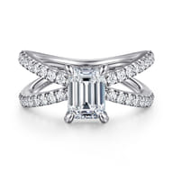 Elite - 14K White Gold Split Shank Emerald Cut Diamond Engagement Ring