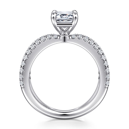 Elite - 14K White Gold Split Shank Emerald Cut Diamond Engagement Ring