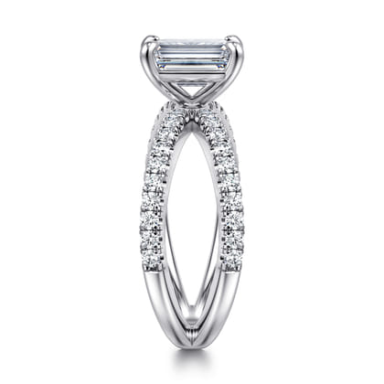 Elite - 14K White Gold Split Shank Emerald Cut Diamond Engagement Ring