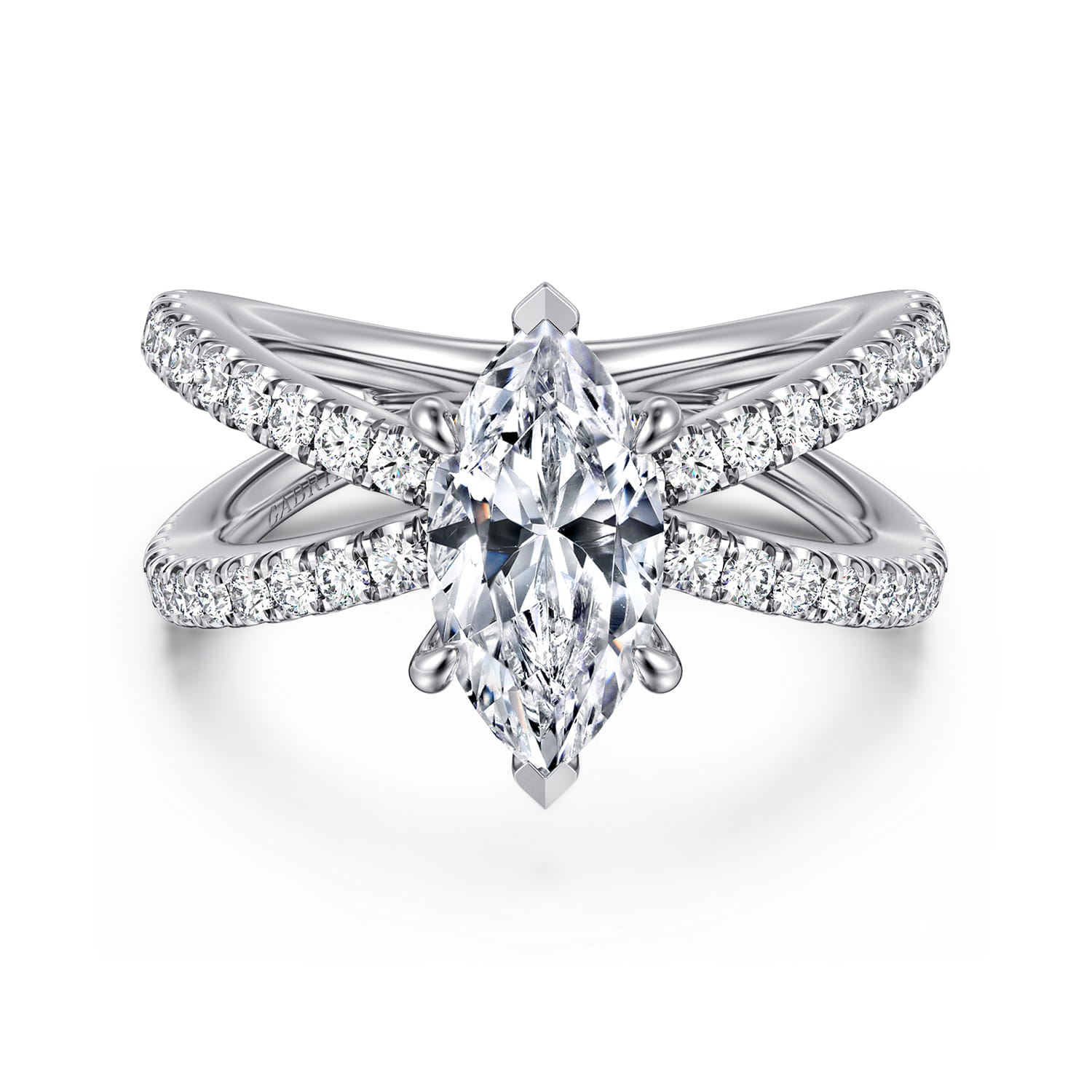 Elite - 14K White Gold Split Shank Marquise Shape Diamond Engagement Ring