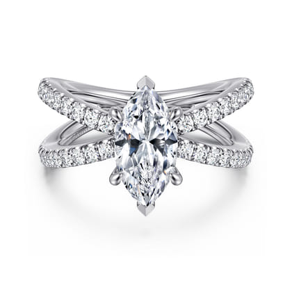 Elite - 14K White Gold Split Shank Marquise Shape Diamond Engagement Ring
