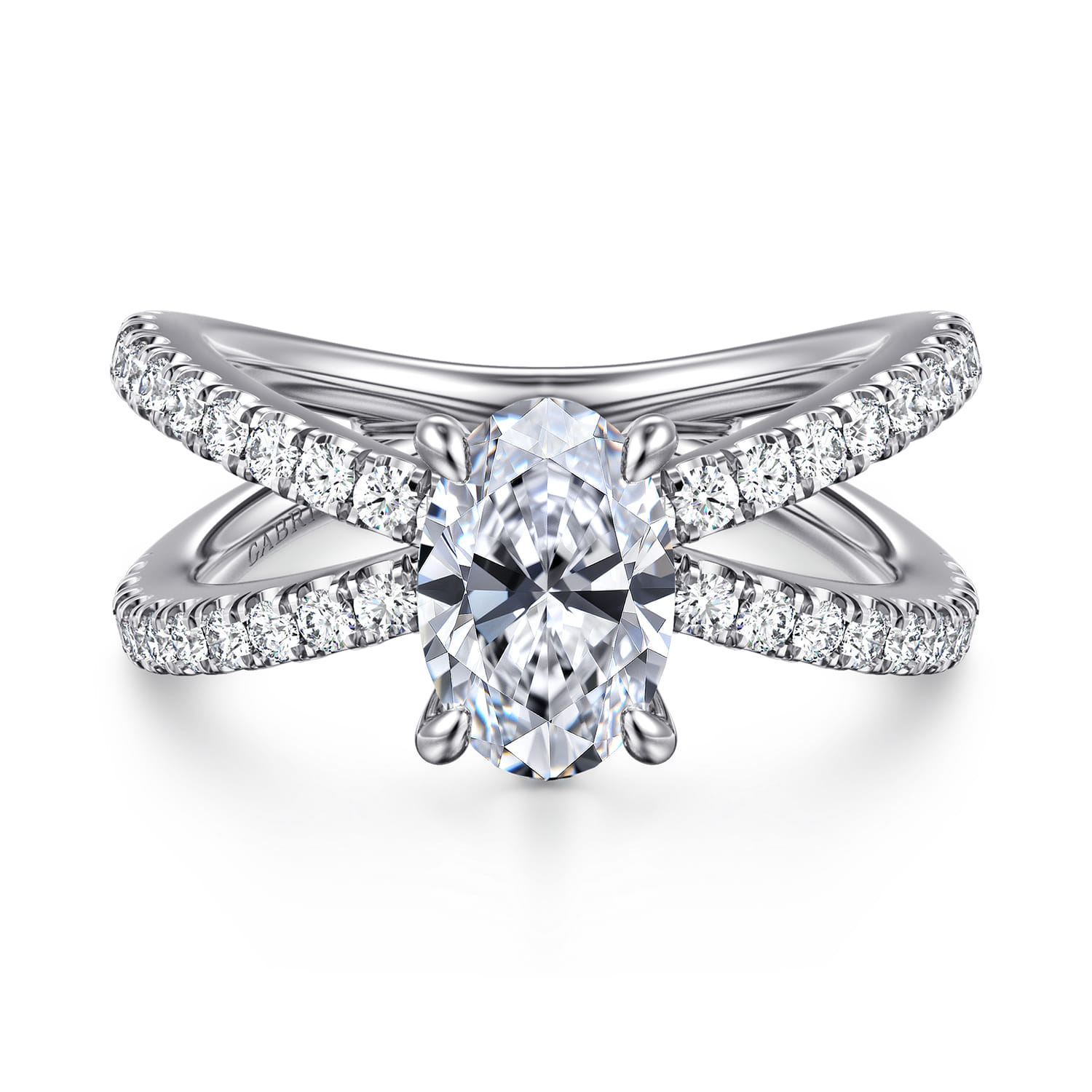 Elite - 14K White Gold Split Shank Oval Diamond Engagement Ring