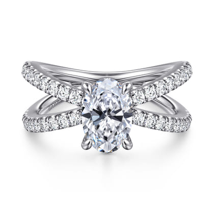 Elite - 14K White Gold Split Shank Oval Diamond Engagement Ring