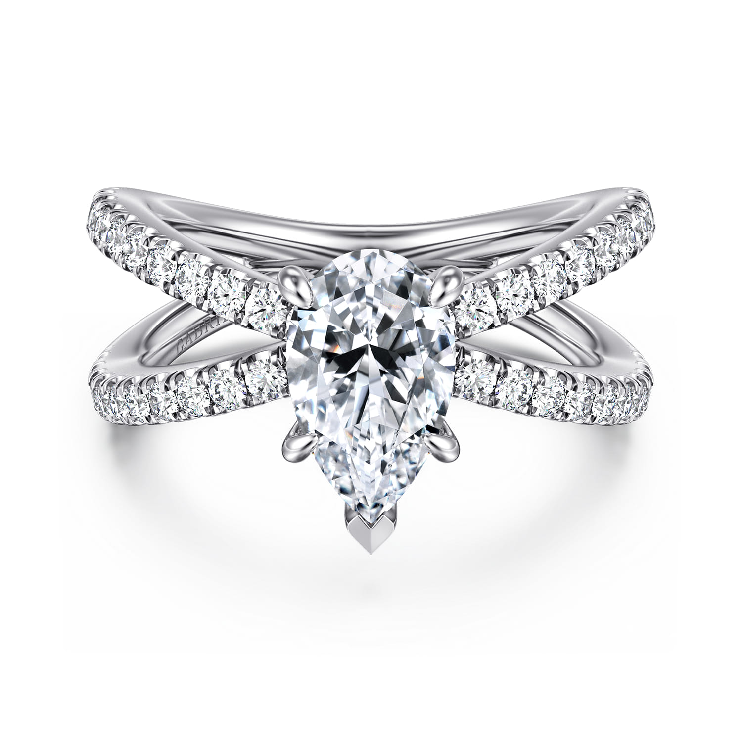 Elite - 14K White Gold Split Shank Pear Shape Diamond Engagement Ring