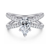 Elite - 14K White Gold Split Shank Pear Shape Diamond Engagement Ring