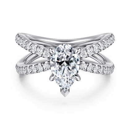 Elite - 14K White Gold Split Shank Pear Shape Diamond Engagement Ring