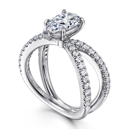 Elite - 14K White Gold Split Shank Pear Shape Diamond Engagement Ring