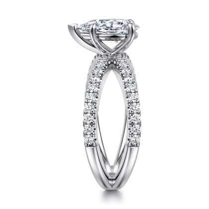 Elite - 14K White Gold Split Shank Pear Shape Diamond Engagement Ring
