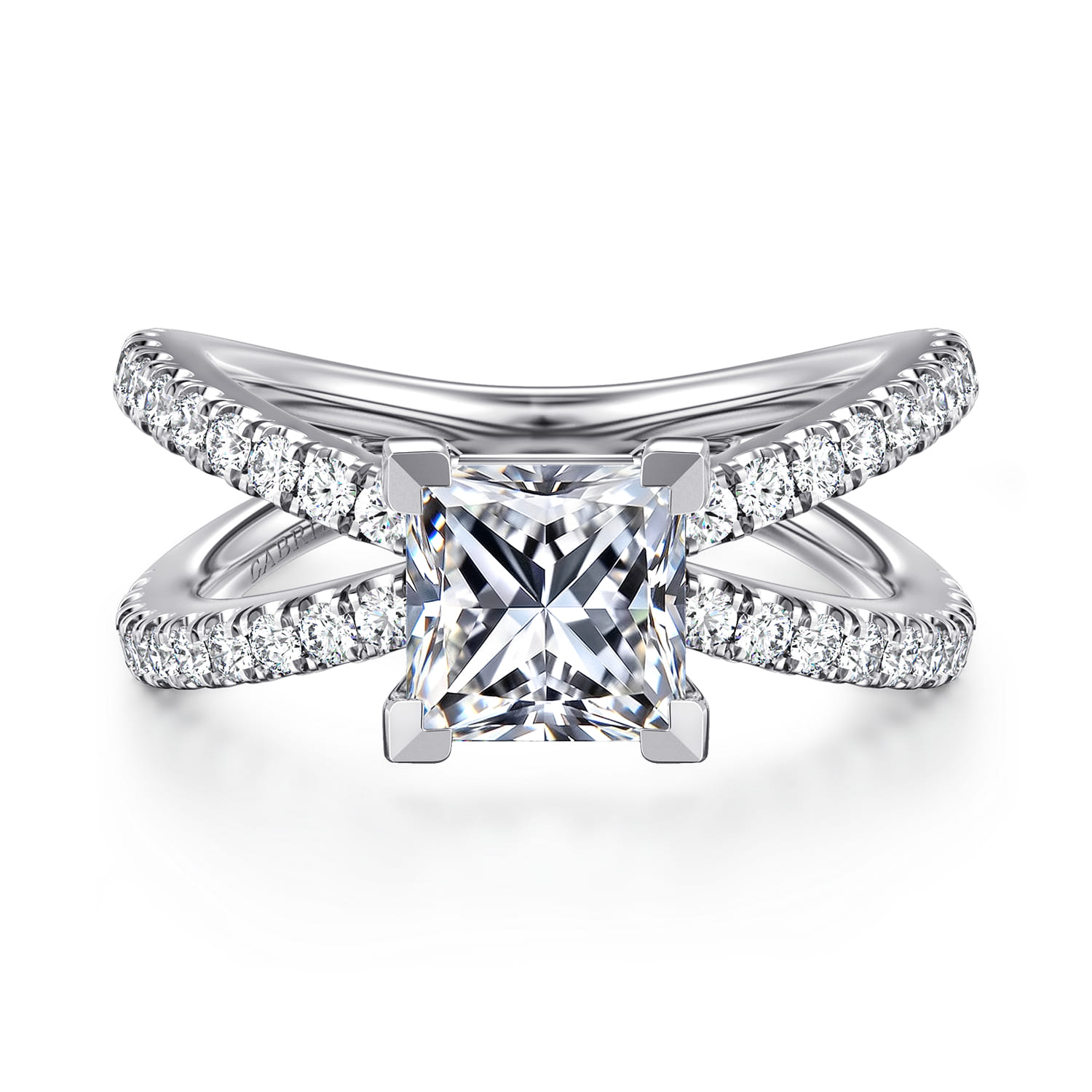 Elite - 14K White Gold Split Shank Princess Cut Diamond Engagement Ring