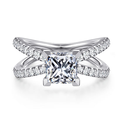 Elite - 14K White Gold Split Shank Princess Cut Diamond Engagement Ring