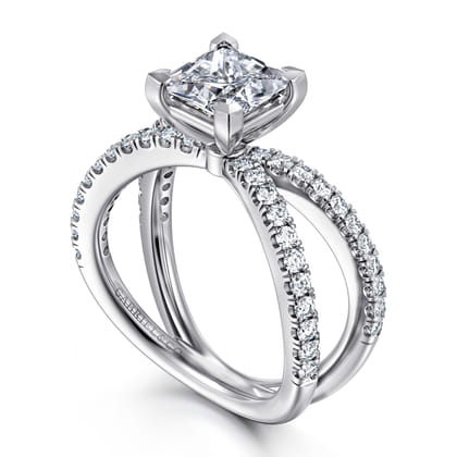 Elite - 14K White Gold Split Shank Princess Cut Diamond Engagement Ring