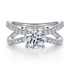 Elite - 14K White Gold Split Shank Round Diamond Engagement Ring
