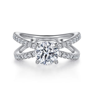 Elite - 14K White Gold Split Shank Round Diamond Engagement Ring