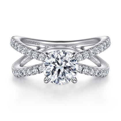 Elite - 14K White Gold Split Shank Round Diamond Engagement Ring