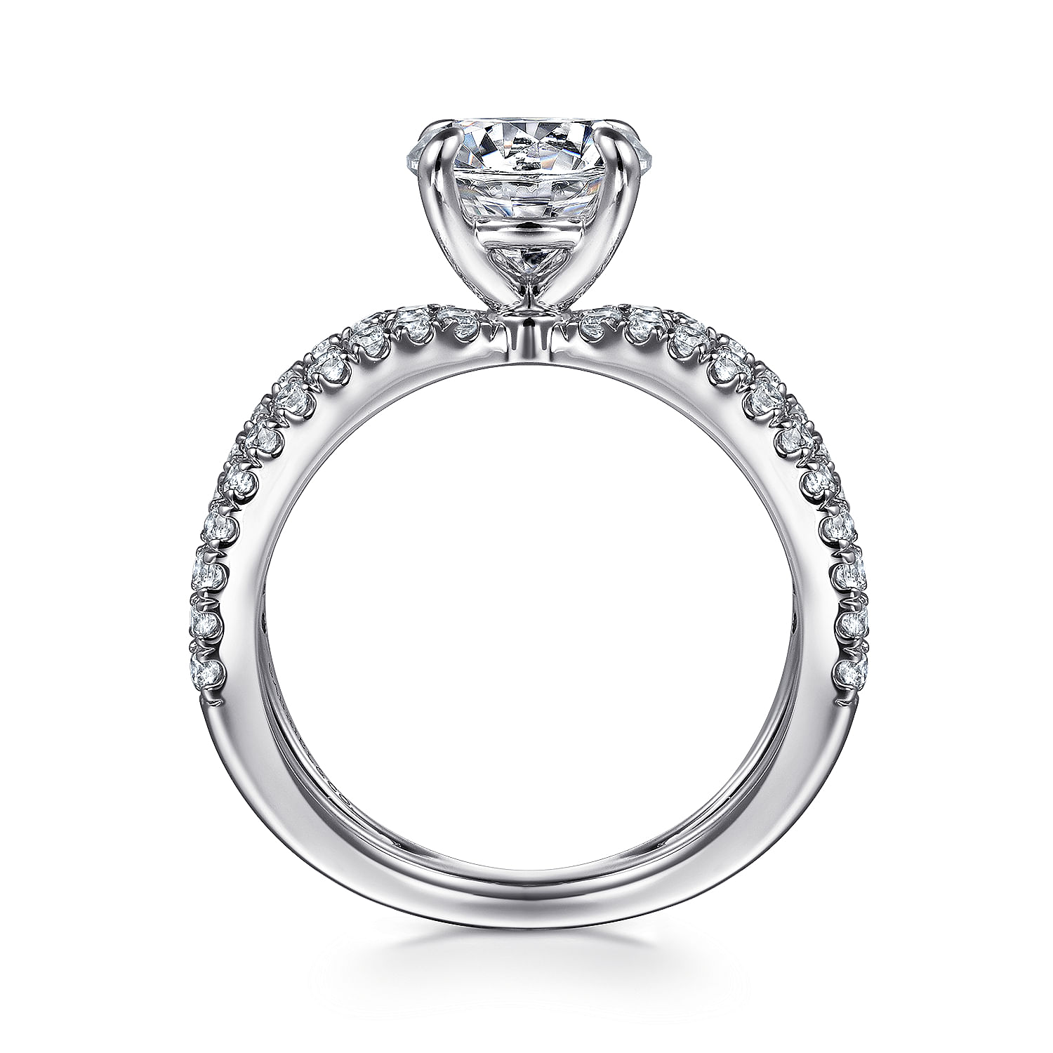 Elite - 14K White Gold Split Shank Round Diamond Engagement Ring