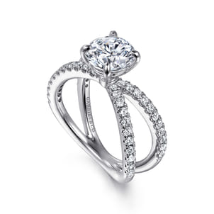 Elite - 14K White Gold Split Shank Round Diamond Engagement Ring