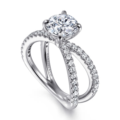 Elite - 14K White Gold Split Shank Round Diamond Engagement Ring
