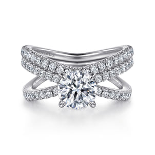 Elite - 14K White Gold Split Shank Round Diamond Engagement Ring
