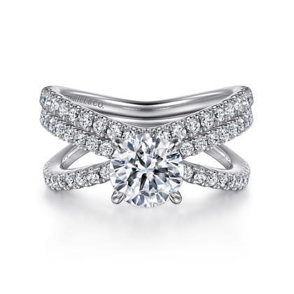 Elite - 14K White Gold Split Shank Round Diamond Engagement Ring