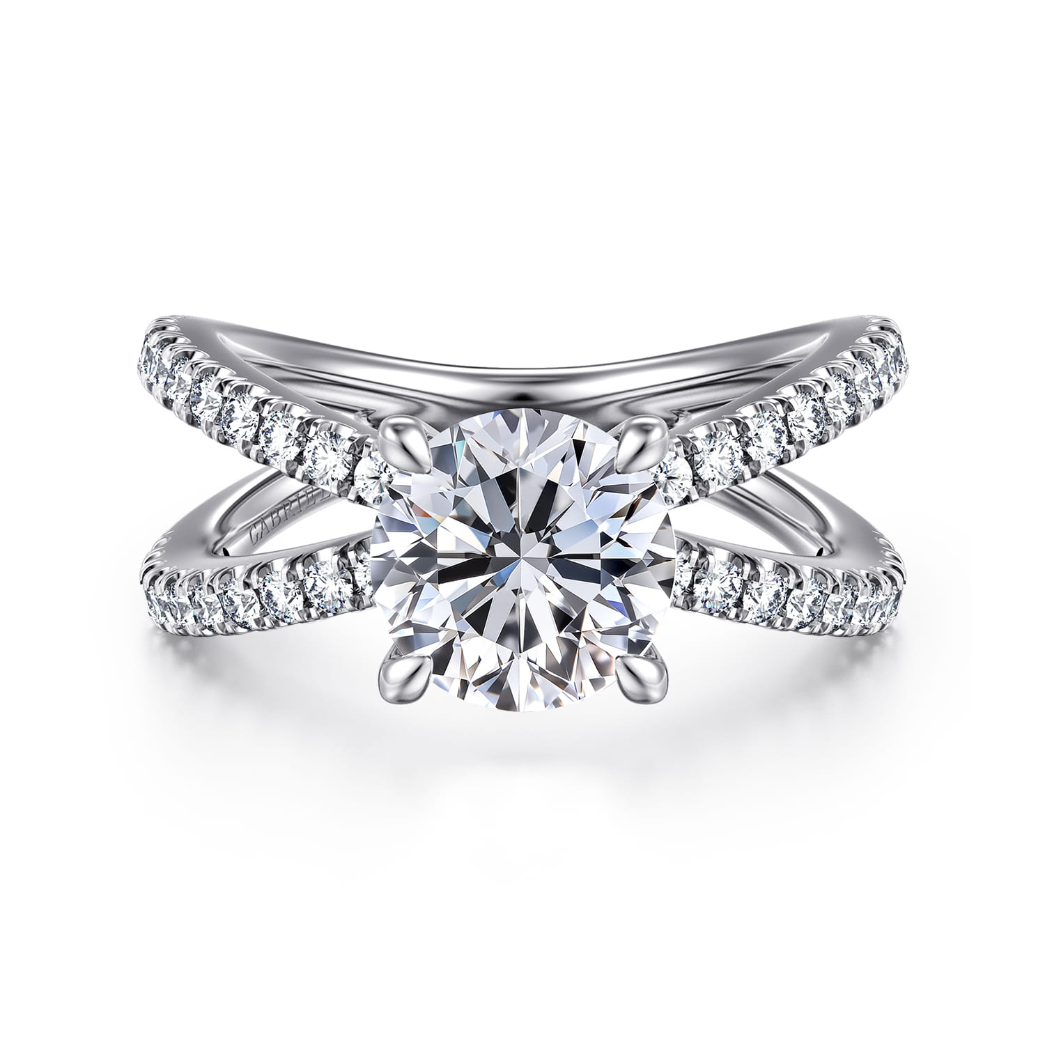 Elite - 14K White Gold Split Shank Round Diamond Engagement Ring