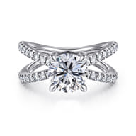 Elite - 14K White Gold Split Shank Round Diamond Engagement Ring