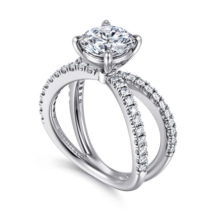 Elite - 14K White Gold Split Shank Round Diamond Engagement Ring