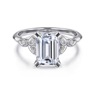 Eliza - Vintage Inspired 14K White Gold Split Shank Emerald Cut Diamond Engagement Ring