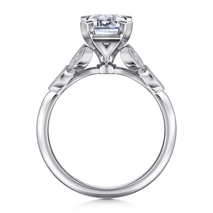 Eliza - Vintage Inspired 14K White Gold Split Shank Emerald Cut Diamond Engagement Ring