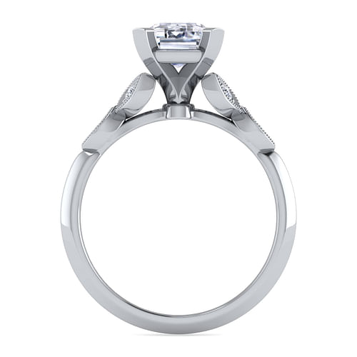 Eliza - Vintage Inspired 14K White Gold Split Shank Emerald Cut Diamond Engagement Ring - 0.07 ct - Shot 2