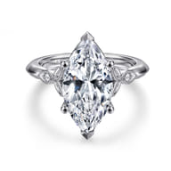 Eliza - Vintage Inspired 14K White Gold Split Shank Marquise Shape Diamond Engagement Ring