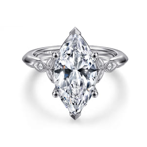 Eliza - Vintage Inspired 14K White Gold Split Shank Marquise Shape Diamond Engagement Ring