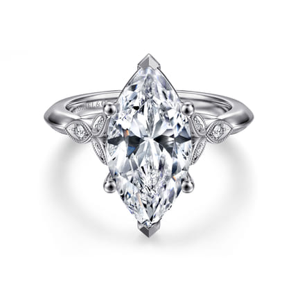 Eliza - Vintage Inspired 14K White Gold Split Shank Marquise Shape Diamond Engagement Ring