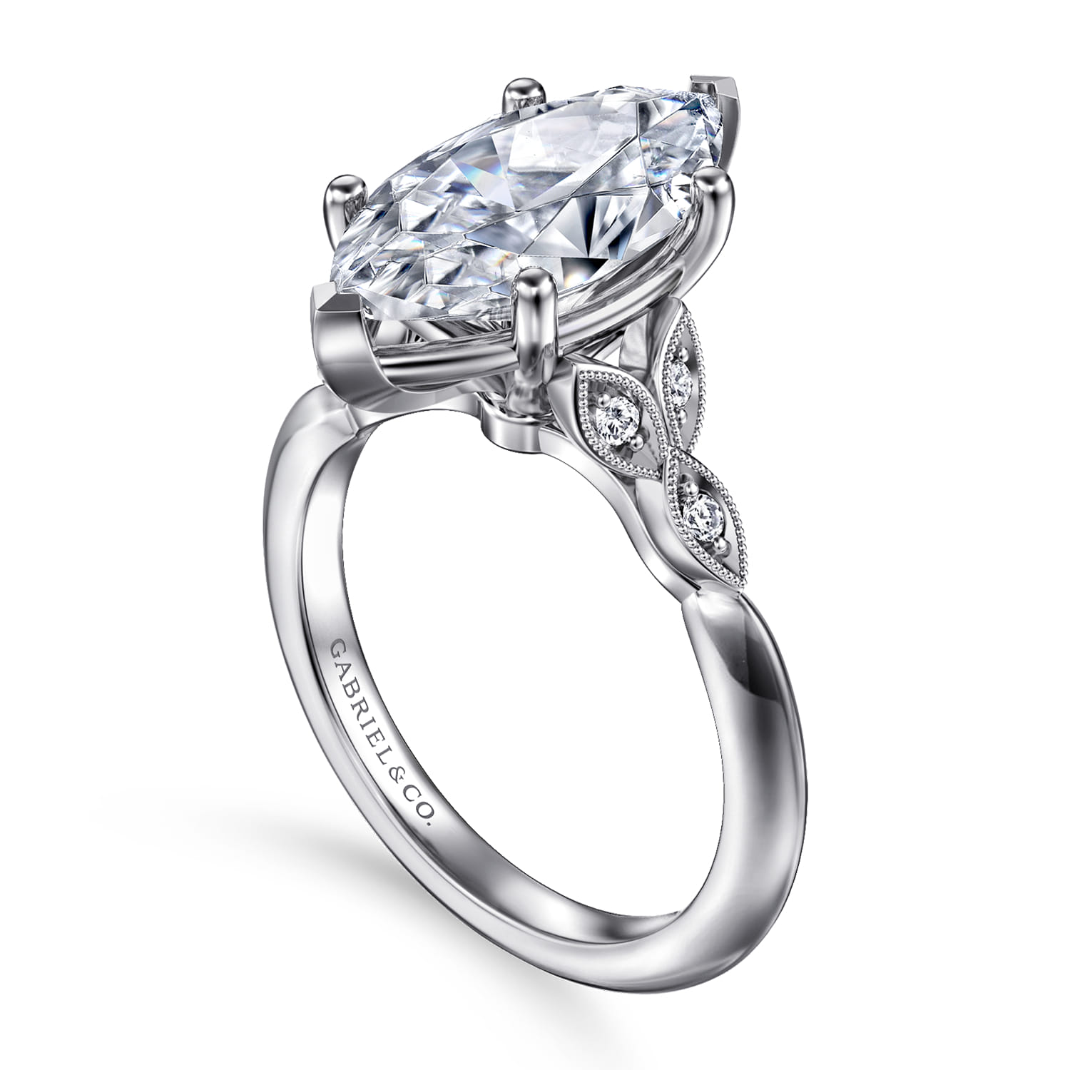 Eliza - Vintage Inspired 14K White Gold Split Shank Marquise Shape Diamond Engagement Ring