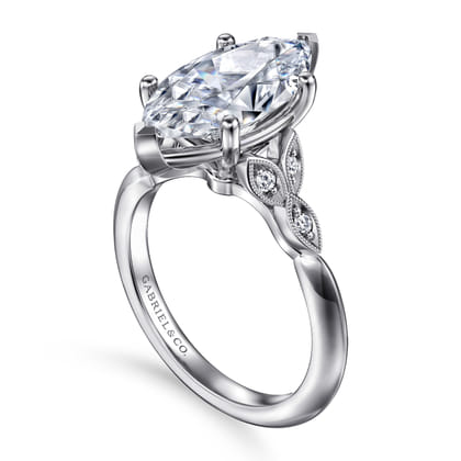 Eliza - Vintage Inspired 14K White Gold Split Shank Marquise Shape Diamond Engagement Ring