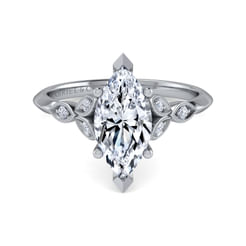 Eliza - Vintage Inspired 14K White Gold Split Shank Marquise Shape Diamond Engagement Ring