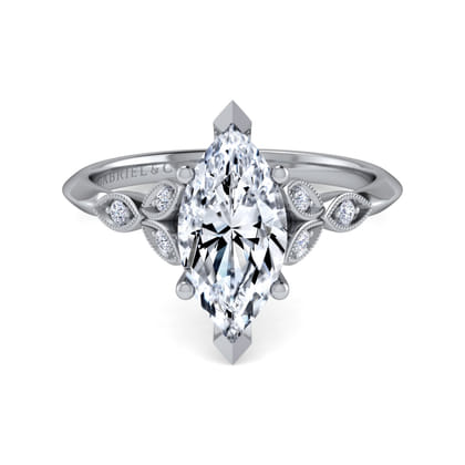 Eliza - Vintage Inspired 14K White Gold Split Shank Marquise Shape Diamond Engagement Ring