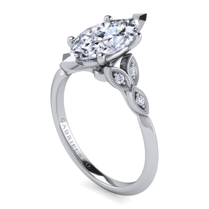 Eliza - Vintage Inspired 14K White Gold Split Shank Marquise Shape Diamond Engagement Ring